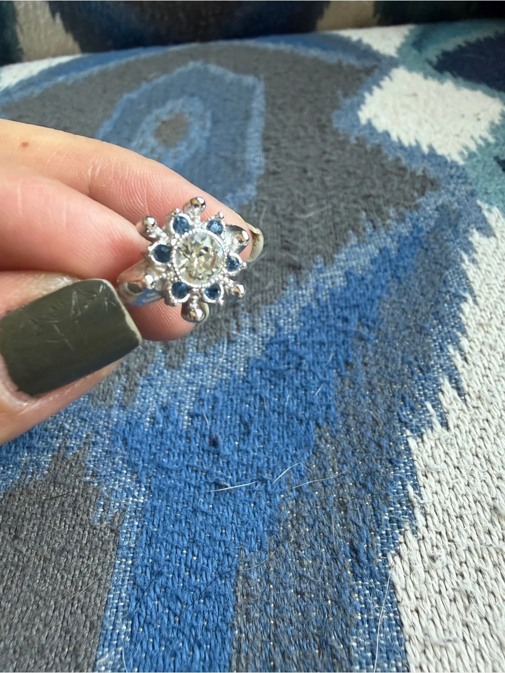 Avon Silver-Tone Floral Ring with Blue Petal Accents